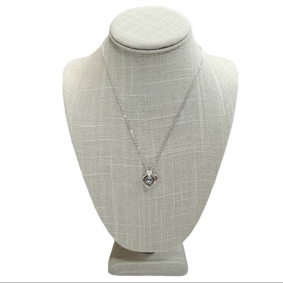 New Jardme Silver Tone Cubic Zirconia Heart Cable Chain Necklace - Picture 7 of 11